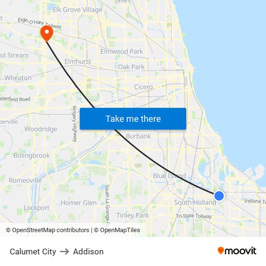 Calumet City to Addison map