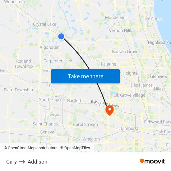 Cary to Addison map