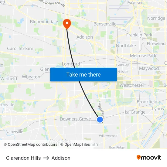 Clarendon Hills to Addison map