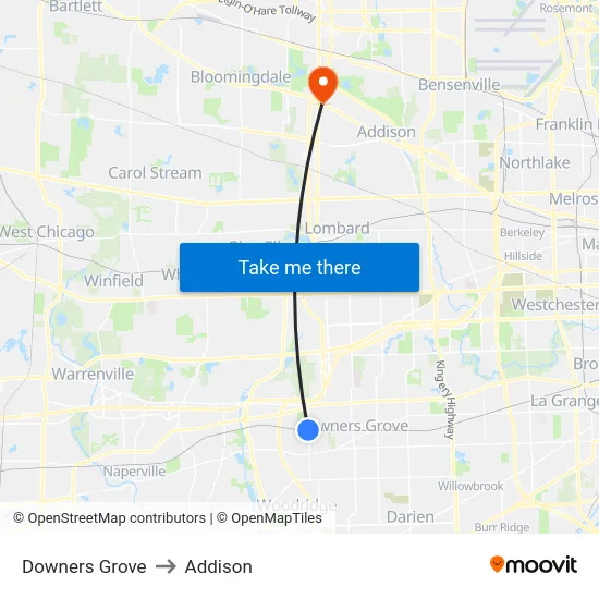 Downers Grove to Addison map