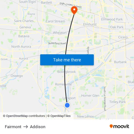 Fairmont to Addison map