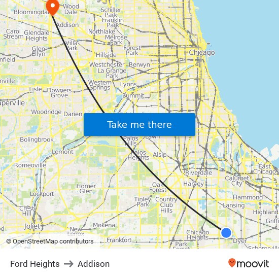 Ford Heights to Addison map
