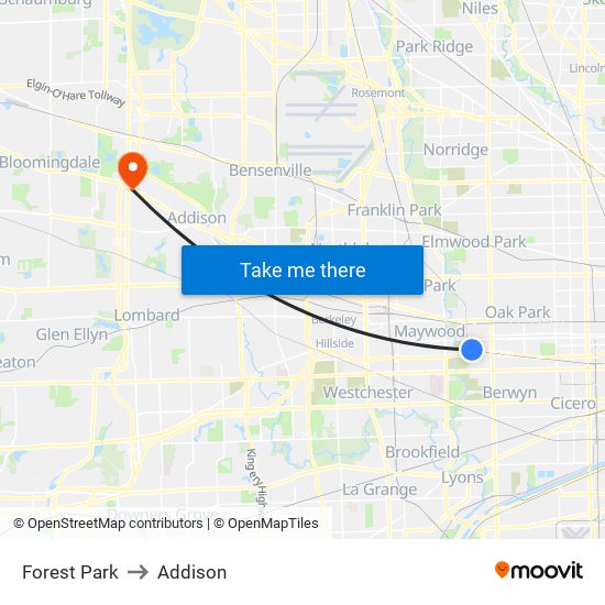 Forest Park to Addison map