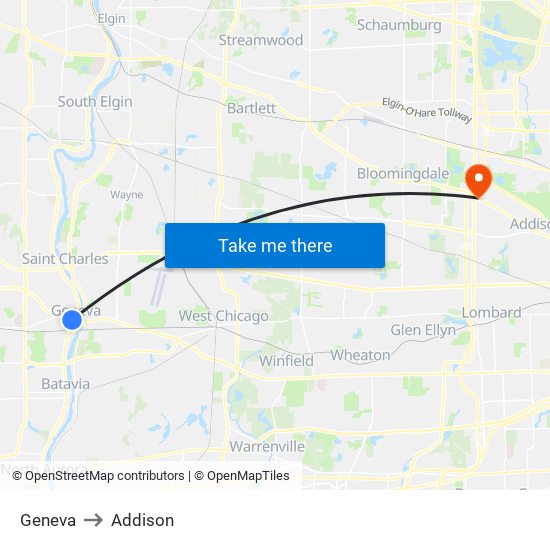 Geneva to Addison map