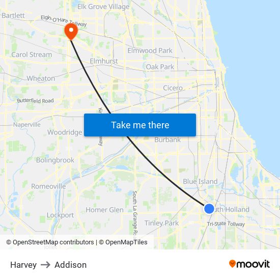 Harvey to Addison map