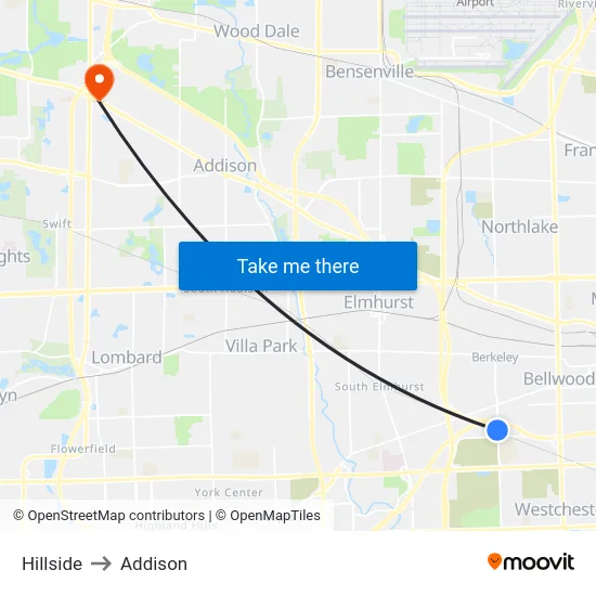 Hillside to Addison map
