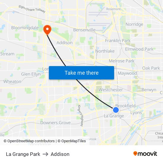 La Grange Park to Addison map