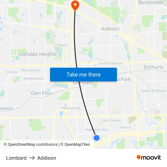 Lombard to Addison map