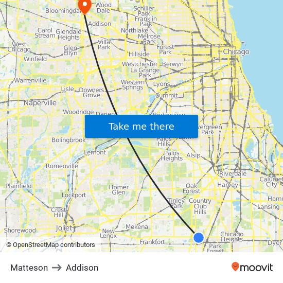 Matteson to Addison map