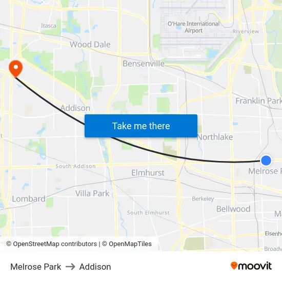 Melrose Park to Addison map
