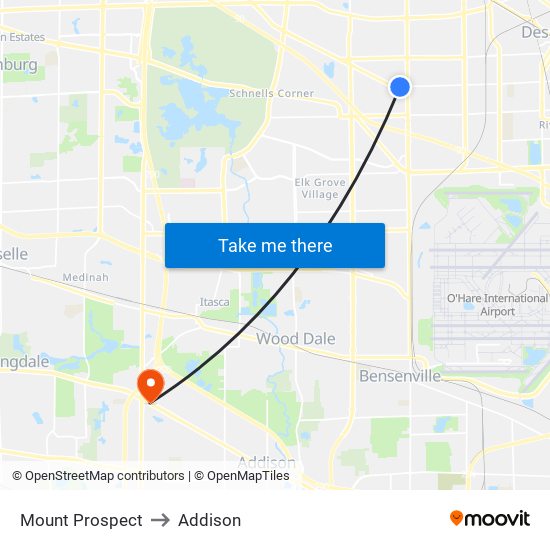 Mount Prospect to Addison map