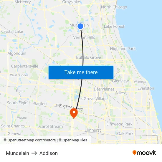 Mundelein to Addison map