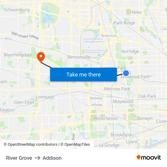 River Grove to Addison map