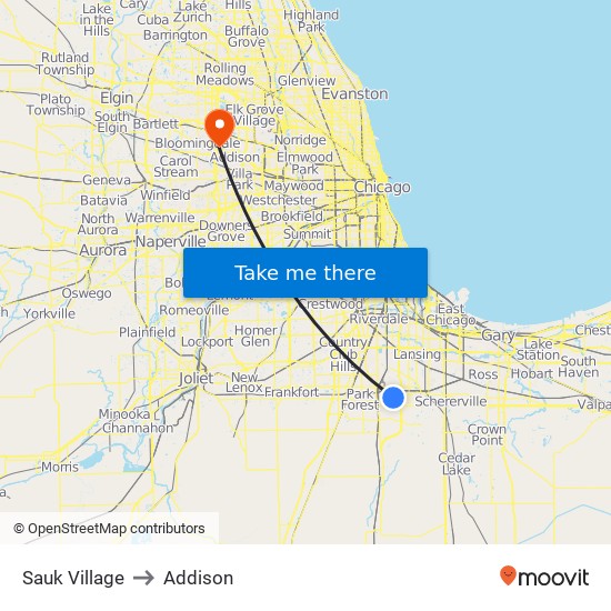 Sauk Village to Addison map