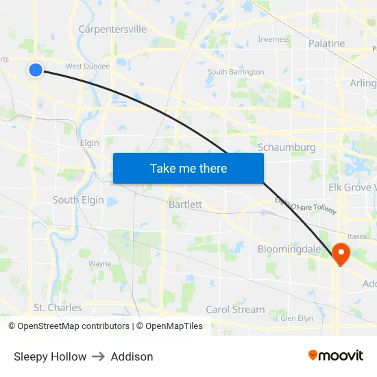 Sleepy Hollow to Addison map