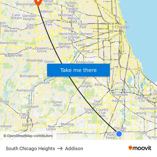 South Chicago Heights to Addison map