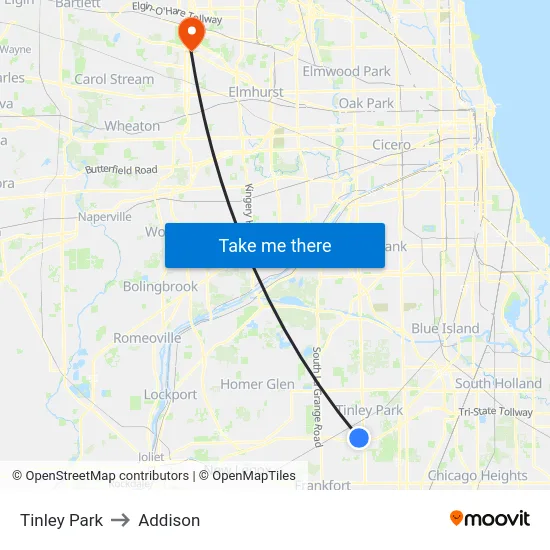 Tinley Park to Addison map