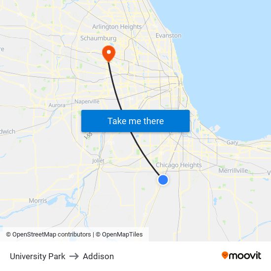 University Park to Addison map