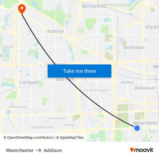 Westchester to Addison map