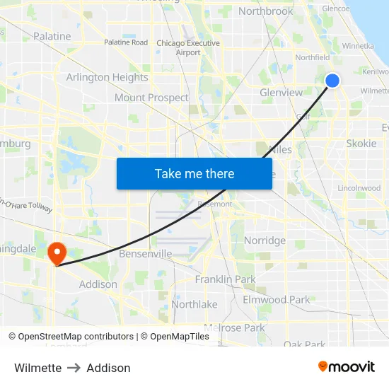 Wilmette to Addison map