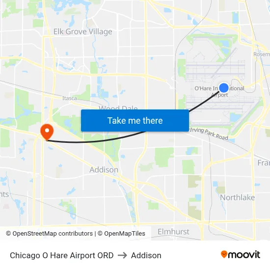 Chicago O Hare Airport ORD to Addison map