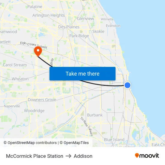 McCormick Place Station to Addison map