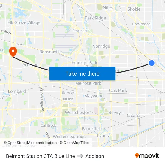 Belmont Station CTA Blue Line to Addison map