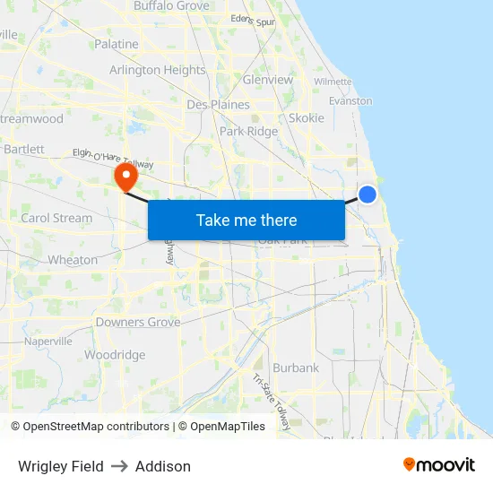 Wrigley Field to Addison map