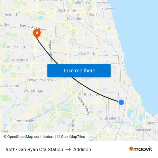 95th/Dan Ryan Cta Station to Addison map