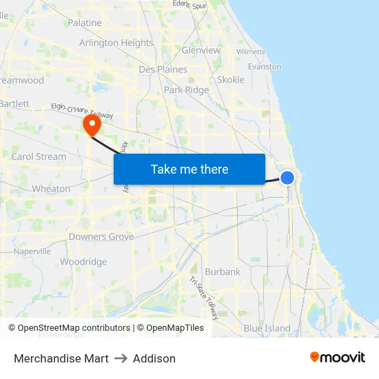 Merchandise Mart to Addison map