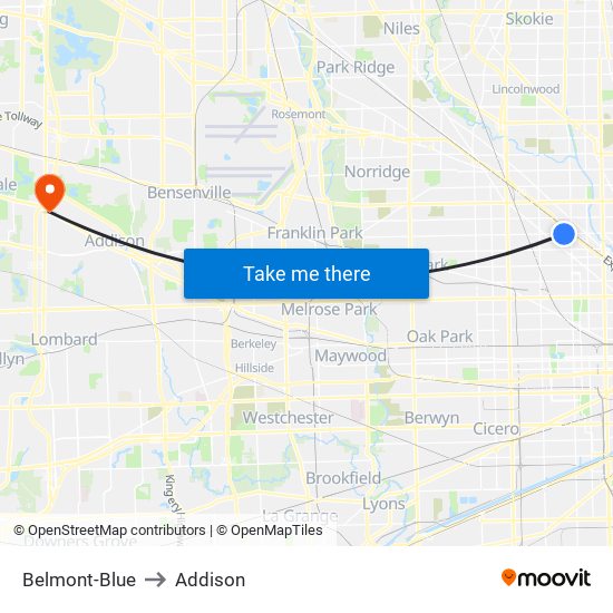 Belmont-Blue to Addison map