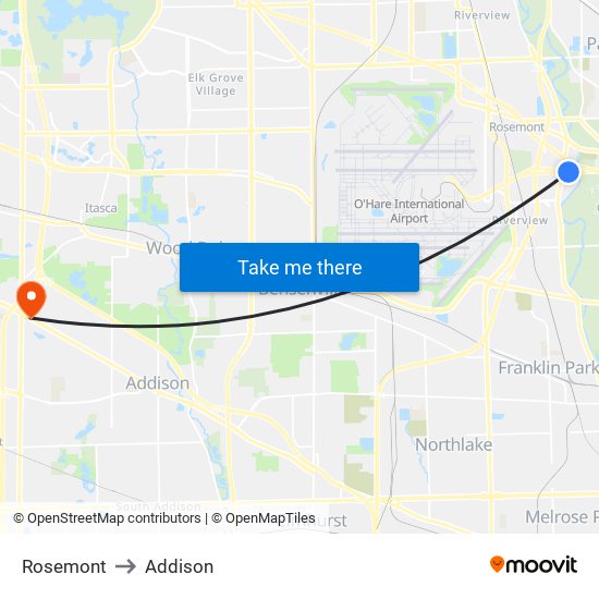 Rosemont to Addison map