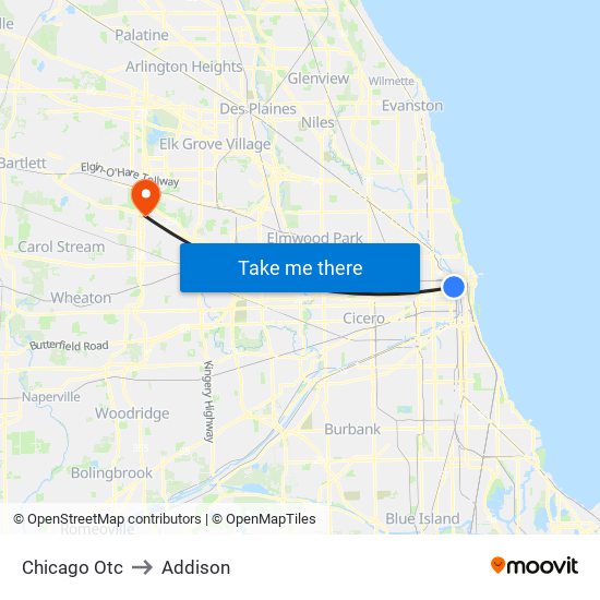 Chicago Otc to Addison map