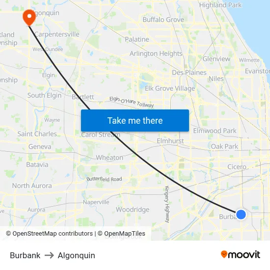 Burbank to Algonquin map