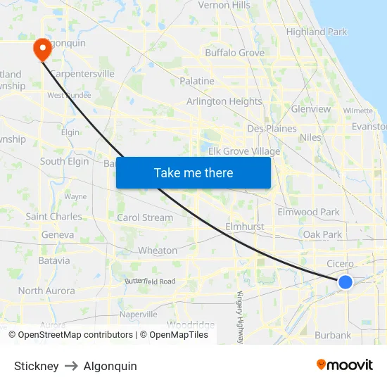 Stickney to Algonquin map