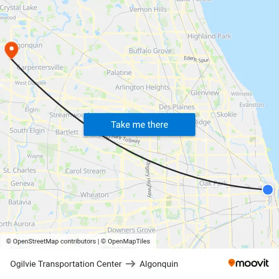 Ogilvie Transportation Center to Algonquin map