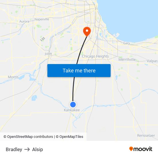 Bradley to Alsip map