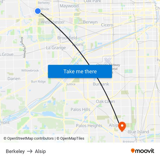 Berkeley to Alsip map