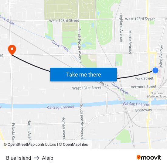 Blue Island to Alsip map