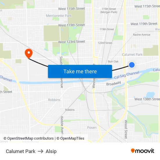 Calumet Park to Alsip map