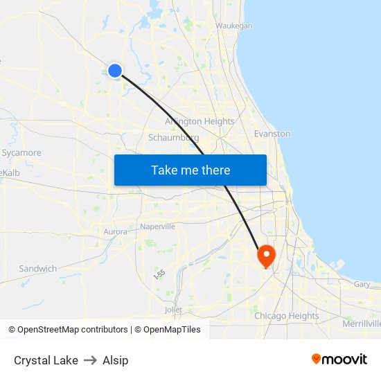 Crystal Lake to Alsip map