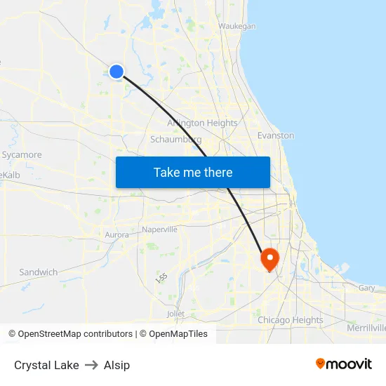 Crystal Lake to Alsip map