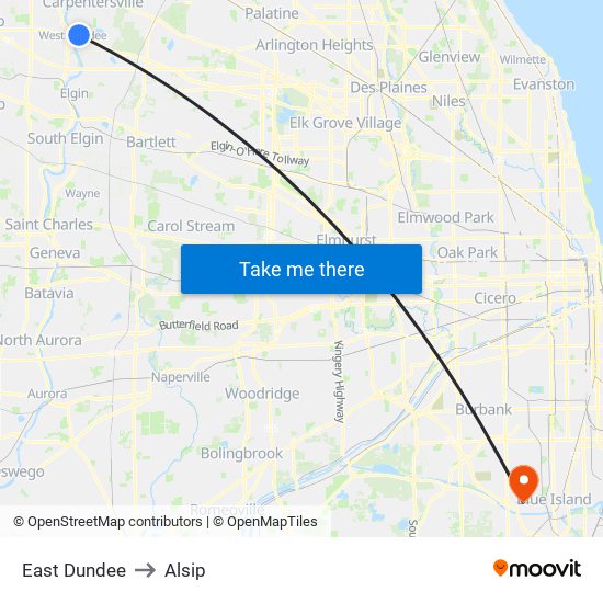 East Dundee to Alsip map