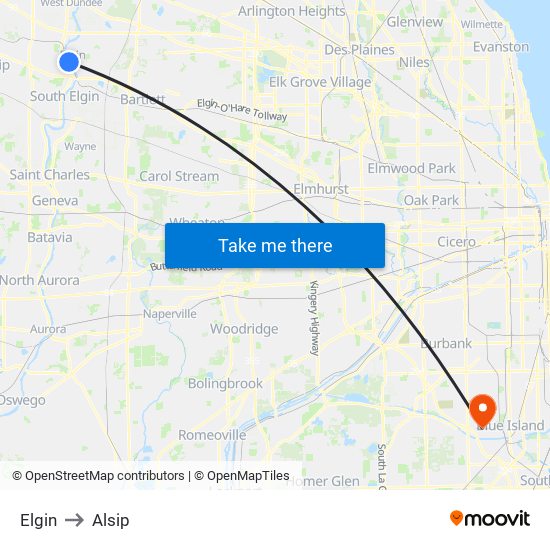 Elgin to Alsip map