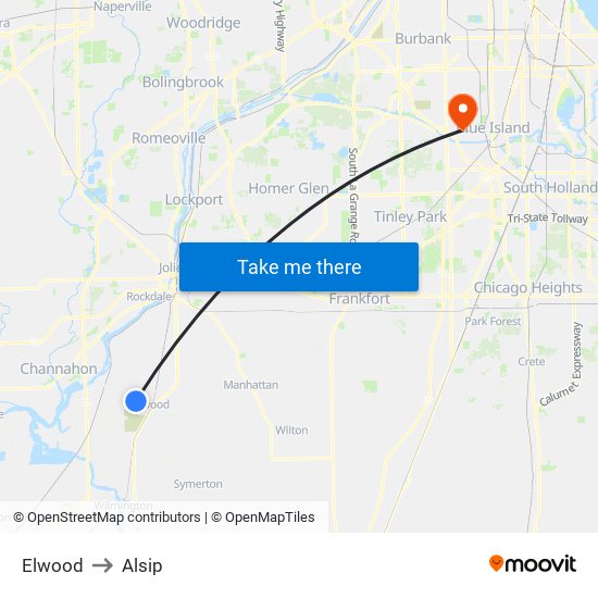 Elwood to Alsip map