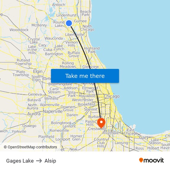 Gages Lake to Alsip map
