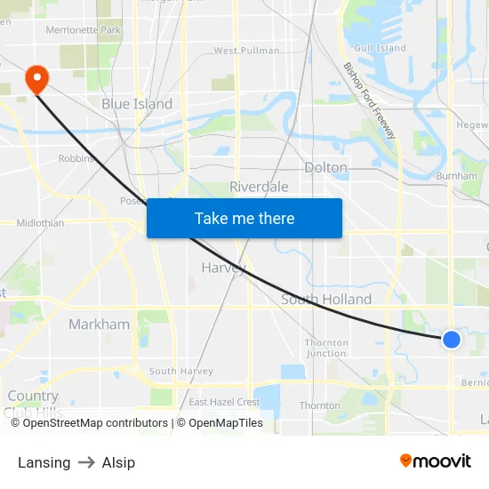 Lansing to Alsip map