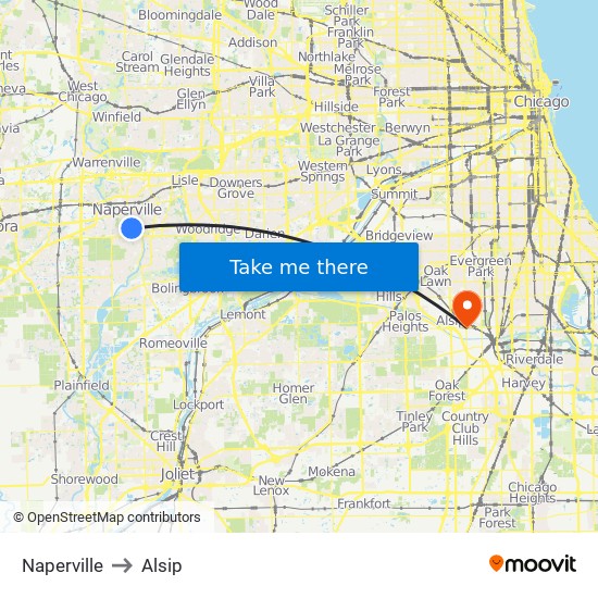 Naperville to Alsip map