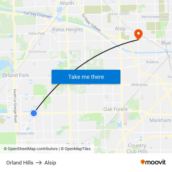 Orland Hills to Orland Hills map