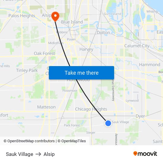 Sauk Village to Alsip map